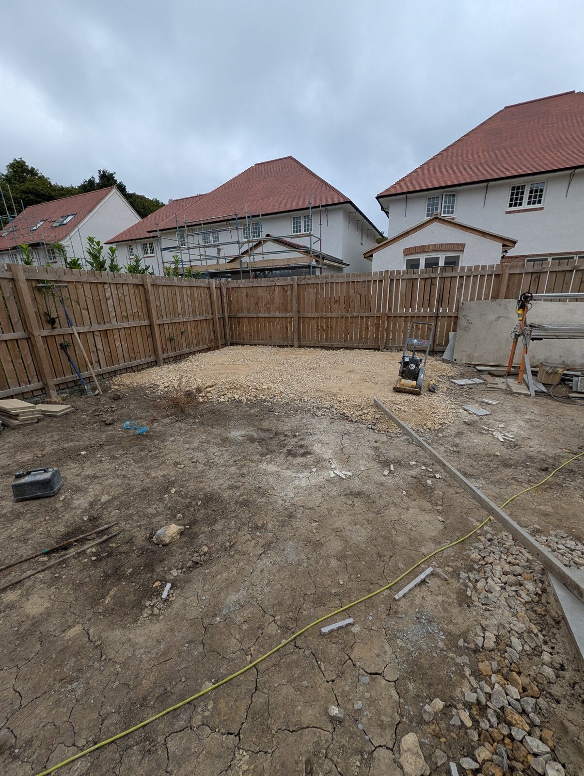 Installed paving beside an active work area